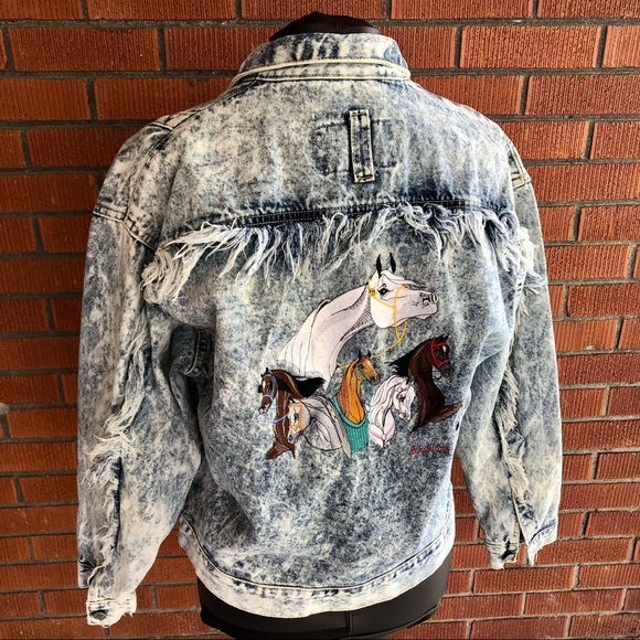 Code Bleu Women’s Denim Jacket Size M Vintage 1980’s with Fringe Made in Japan - Picture 2 of 16